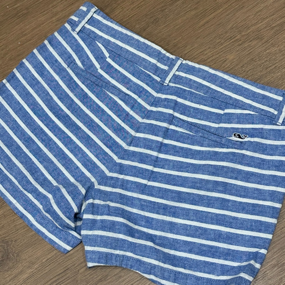 Vineyard Vines Blue and White Linen-Cotton Blend Shorts